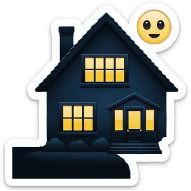 Minimalist emoji-style sticker of a house silhouette at night with a single lit window, and an eye visible inside. Flat, dark, quiet style.
 sticker