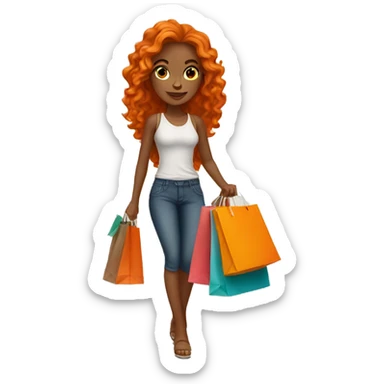 Tan girl with long wavy orange hair holding shopping bags sticker