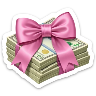 liasse de billet avec un noeud rose en satin sticker