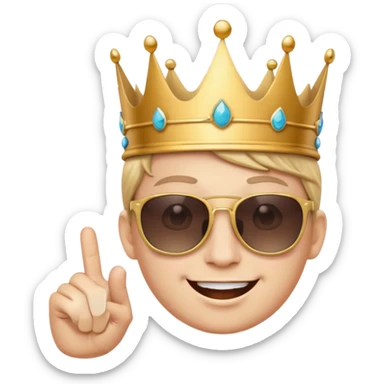 Smiling face with sunglasses + crown on head + middle finger gesture sticker