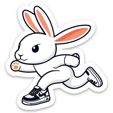 Conejo corriendo con uno tenis nike air forcé 1 sticker