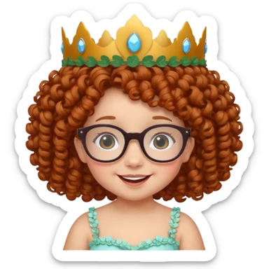 baby with big flower tiara dark ginger curly hair and glassess sticker