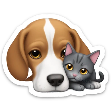 Beagle snuggling with fluffy dark grey cat sticker
