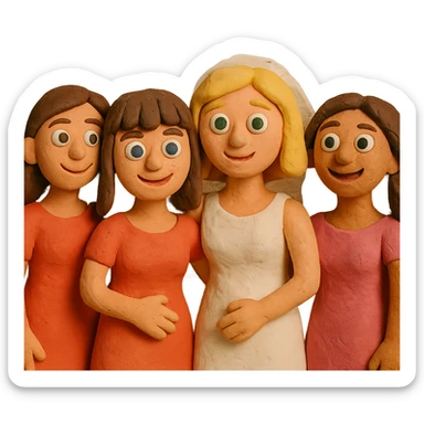 bachelorette party group of 4 girls, one with brown hair, blue eyes, fringe; two with brown hair; one bride with green eyes, blonde shoulder-length hair sticker