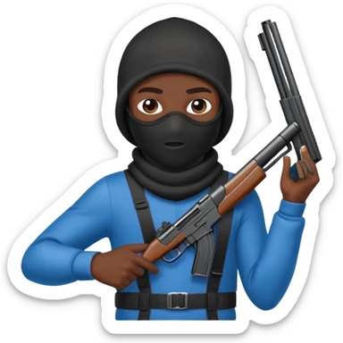 Dark skin boy with ski mask and gun sticker