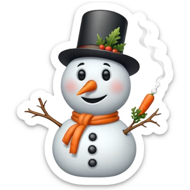 a snowman with a cigarette sticker
