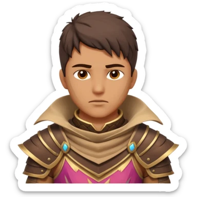 desert warrior portrait, head and shoulders only, sandy cloak collar, leather armor, intense eyes, desert fighter vibe, 3D cartoon, mobile game icon style, clean background, no text, no watermark
 sticker