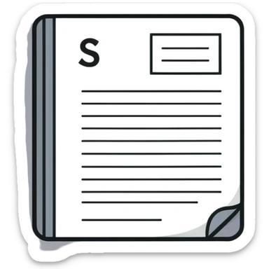 white document with rounded corners, gray plus sign in top left, three gray lines below as text, minimalist flat design sticker