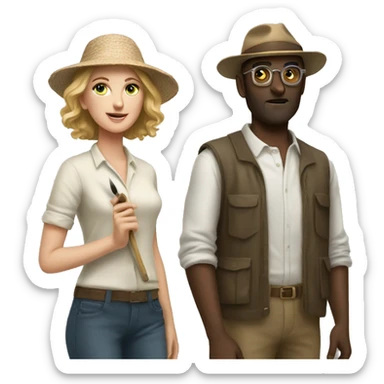 white woman and man fashion archeologists with a brush sticker