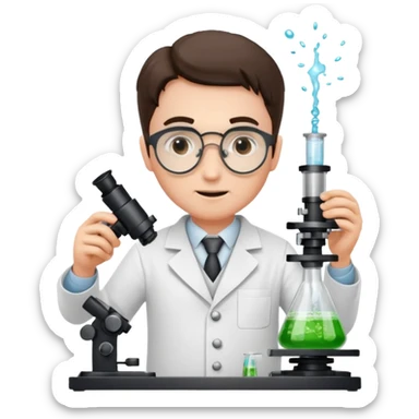 a victorian scientist carrying out an experiment with petri dish and microscope sticker