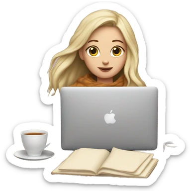 White Girl drinking tea with blanket on a macbook sticker