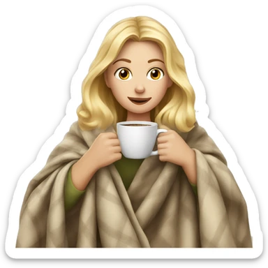 Blonde girl in blanket drinking coffee  sticker
