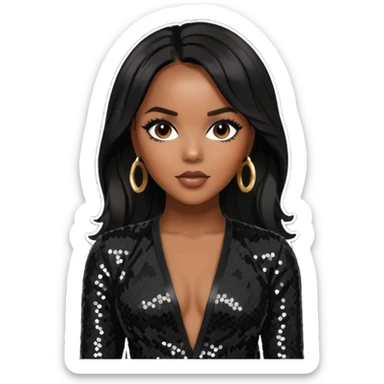 LeToya Luckett with long black hair, black sequin outfit sticker