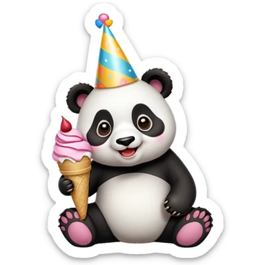Panda eating ice cream birthday sticker