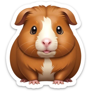 Cinematic Cute Brown Guinea Pig Portrait Emoji, Head tilted playfully and inquisitively, showcasing a velvety brown coat with a natural sheen, round, sparkling dark eyes filled with curiosity, Simplified yet irresistibly adorable features, highly detailed, glowing with a warm, friendly glow, high shine, affectionate and lively, stylized with a touch of whimsy, bright and endearing, soft glowing outline, capturing the essence of a mischievous yet loving guinea pig, so playful it feels like it could nuzzle out of the screen into your arms! sticker