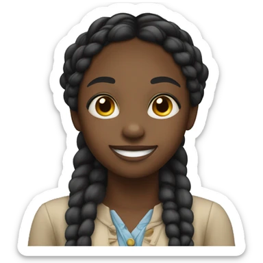 Black Girl with braids and  two hands on her chin, smiling sticker