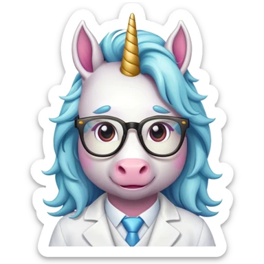 unicorn with majestic hair wearing glases sticker