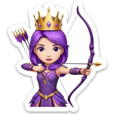 Archer Queen from Clash of Clans with purple hair, crown, bow and arrow, purple outfit sticker