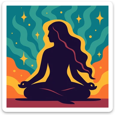 silhouette of a figure with flowing curves, radiating stillness and mystery, surrounded by shimmering energy sticker