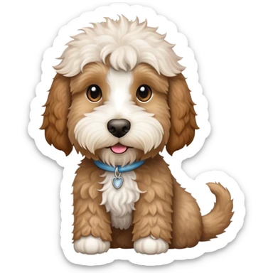 australian labradoodle dog, light brown with the top of her head, neck, and the tip of her tail white sticker
