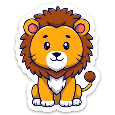 cute cartoon lion with fluffy mane sticker