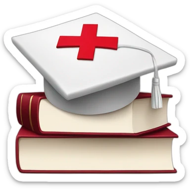 White Student cap with red medical cross On a stack of books sticker