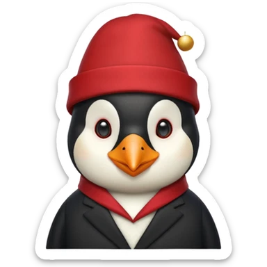 black suited old penguin with red fes hat sticker