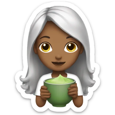 Create a girl holding a matcha sticker