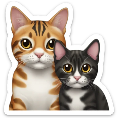 two-cats-bengal-and-small-cat-black-together sticker