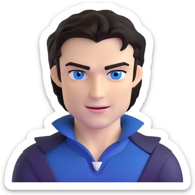 Damon Salvatore as a vampire with dark hair, blue eyes, fangs, confident smirk sticker