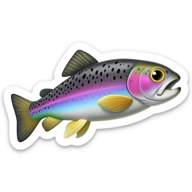 jumping realistic rainbow trout fish bright saturated purple blue green yellow white with scales and black speckles sticker