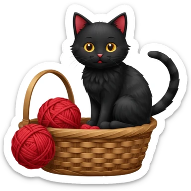 A playful black cat in a basket edge, playing with a yarn ball. sticker