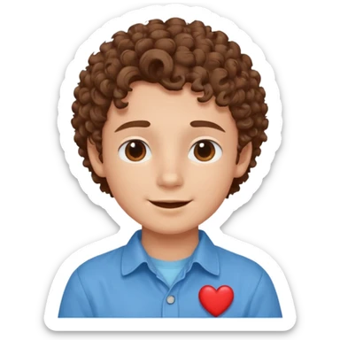 cute boy happy with heart eyes curly short brown hair blue shirt sticker