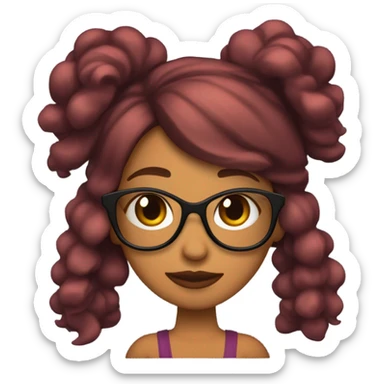 Chica de pelo corto, ondulado, color cereza, ella es morena y usa lentes negros sticker