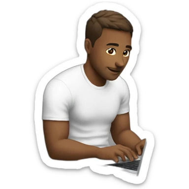 Men in white t shirt sitting with a laptop  sticker