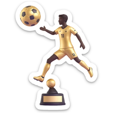 Add a footballer silhouette to the Ballon d'Or trophy, keeping the 3D emoji style with gold glossy finish and minimal background, no background included. sticker