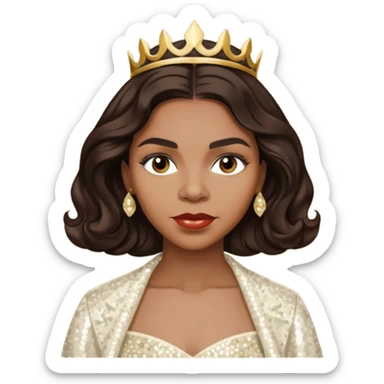 Marian Anderson with dark brown wavy hair, ivory sequin outfit sticker