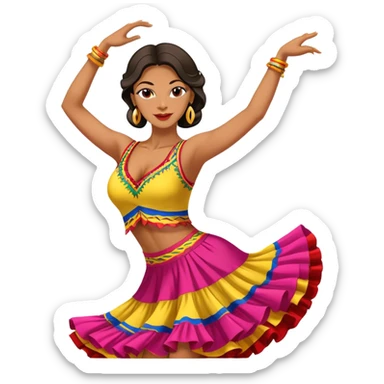 Colombian salsa dancer in colorful dress, dancing with passionate movement, traditional Colombian style sticker