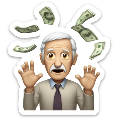 greedy old man seeing money in his both hands sticker