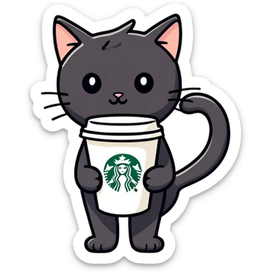 Black cat holding Starbucks  sticker