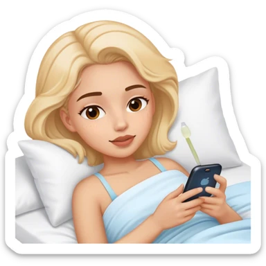 Girl having skincare on, laying In bed using phone  sticker