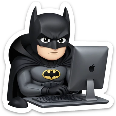 Batman in black costume programming on computer sticker