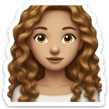 Beautiful brunette girl with freckles, long wavy hair, nose stud, light brown eyes and lashes, Italian sticker