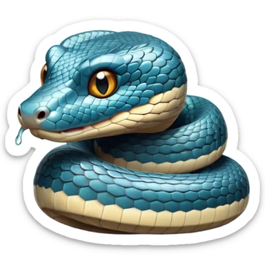 Cinematic Cute Chinese Water Snake Portrait Emoji, Head tilted playfully and inquisitively, with a compact, lithe form and a smooth, shimmering coat in subtle aquatic hues, round, sparkling eyes filled with curious fluidity, Simplified yet irresistibly adorable features, highly detailed, glowing with a warm, friendly glow, high shine, affectionate and agile, stylized with a touch of aquatic whimsy, soft glowing outline, capturing the essence of a mischievous yet loving water snake that feels like it could slither out of the screen into your arms! sticker