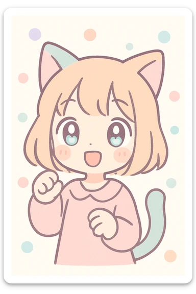 cat girl, anime style, cute, big eyes, cat ears, playful expression sticker
