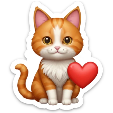 Ginger cat holding a white heart sticker