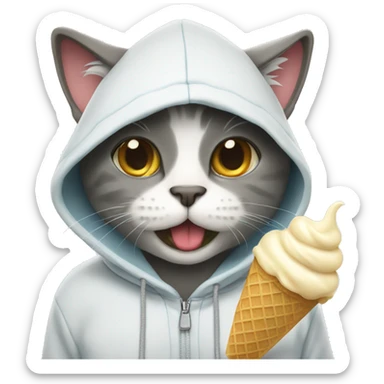 Cat wearing hoodie and eating ice cream sticker