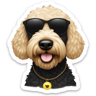 Black fur golden doodle in black sunglasses  sticker