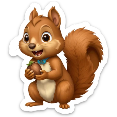long toothed squirrel eats acorn, panicking in fear sticker