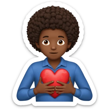 I want a black boy with chocolate skin and a small messy afro holding a heart close to his chest with his hands over the heart as if to present it to someone he loves. I want the name “Aja” on the heart. sticker